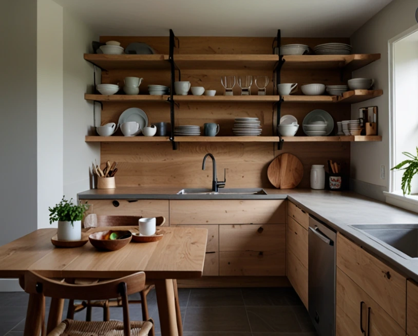Open Shelving with a Natural Touch