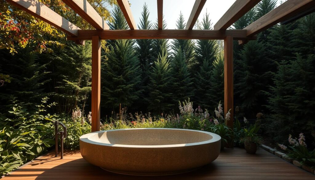 outdoor bathroom design with natural materials