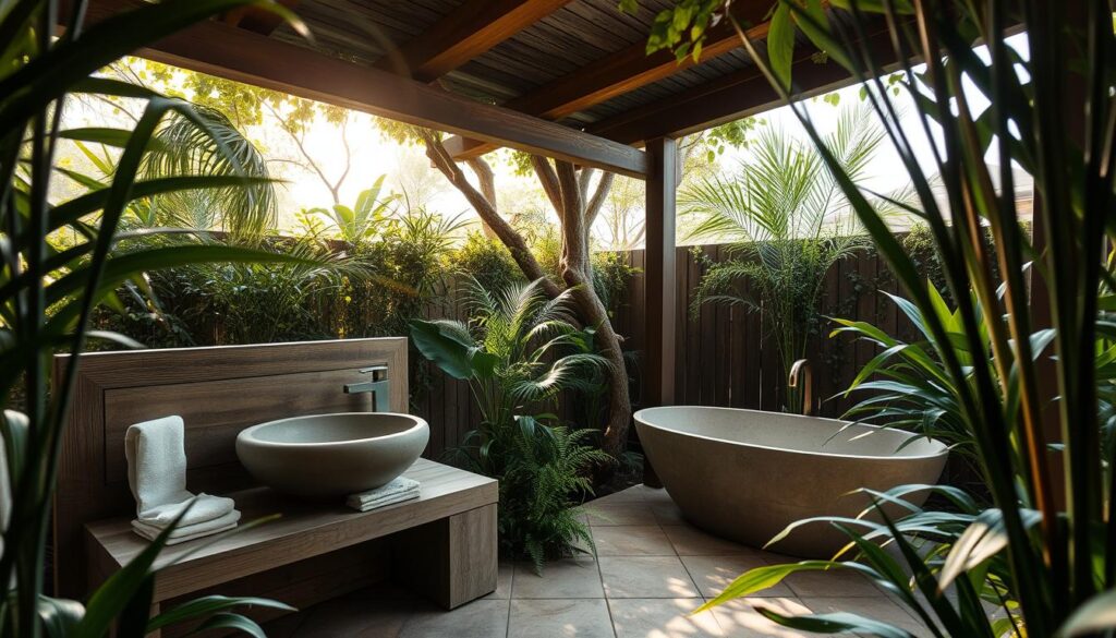 rustic and modern outdoor bathroom combinations