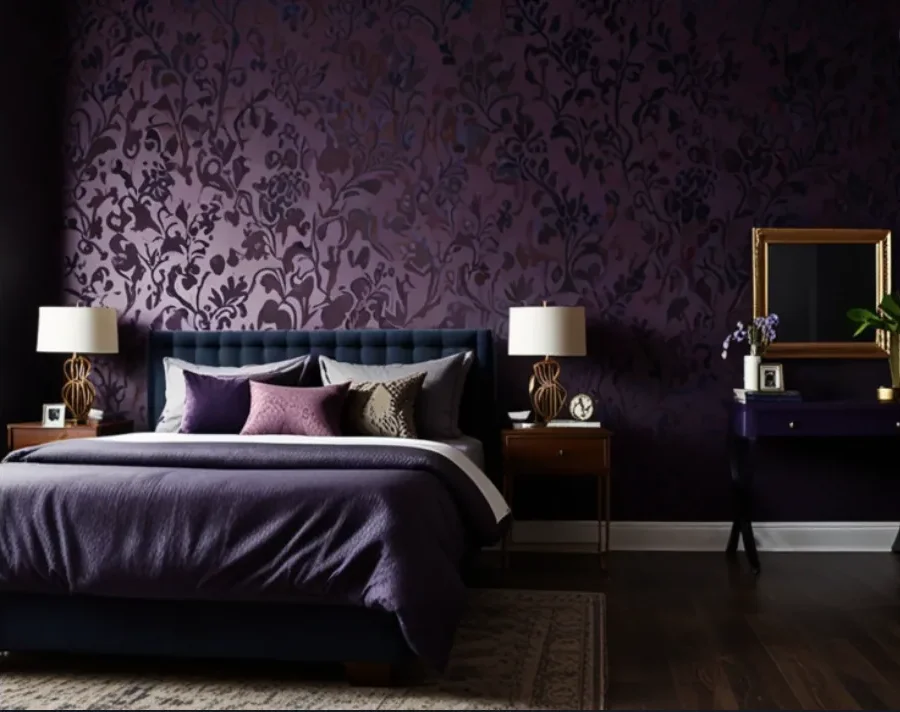 Accent Wall with Dark Purple Wallpaper