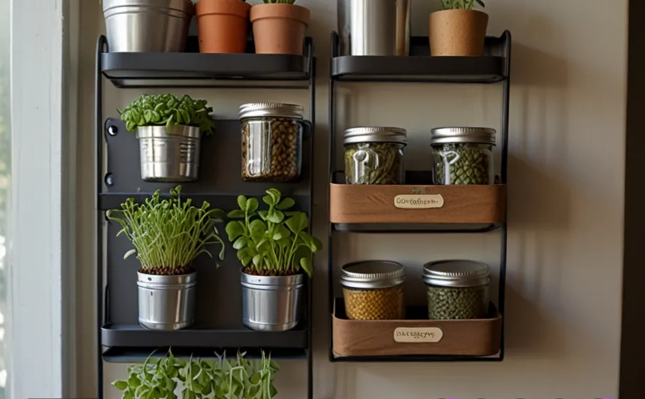 Magnetic Spice Tin Planters on the Fridge