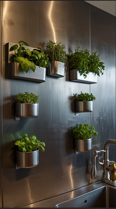 Magnetic Planters on a Metal Backsplash