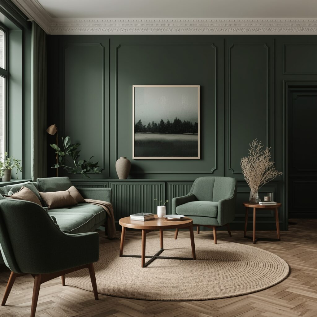 dark green living room