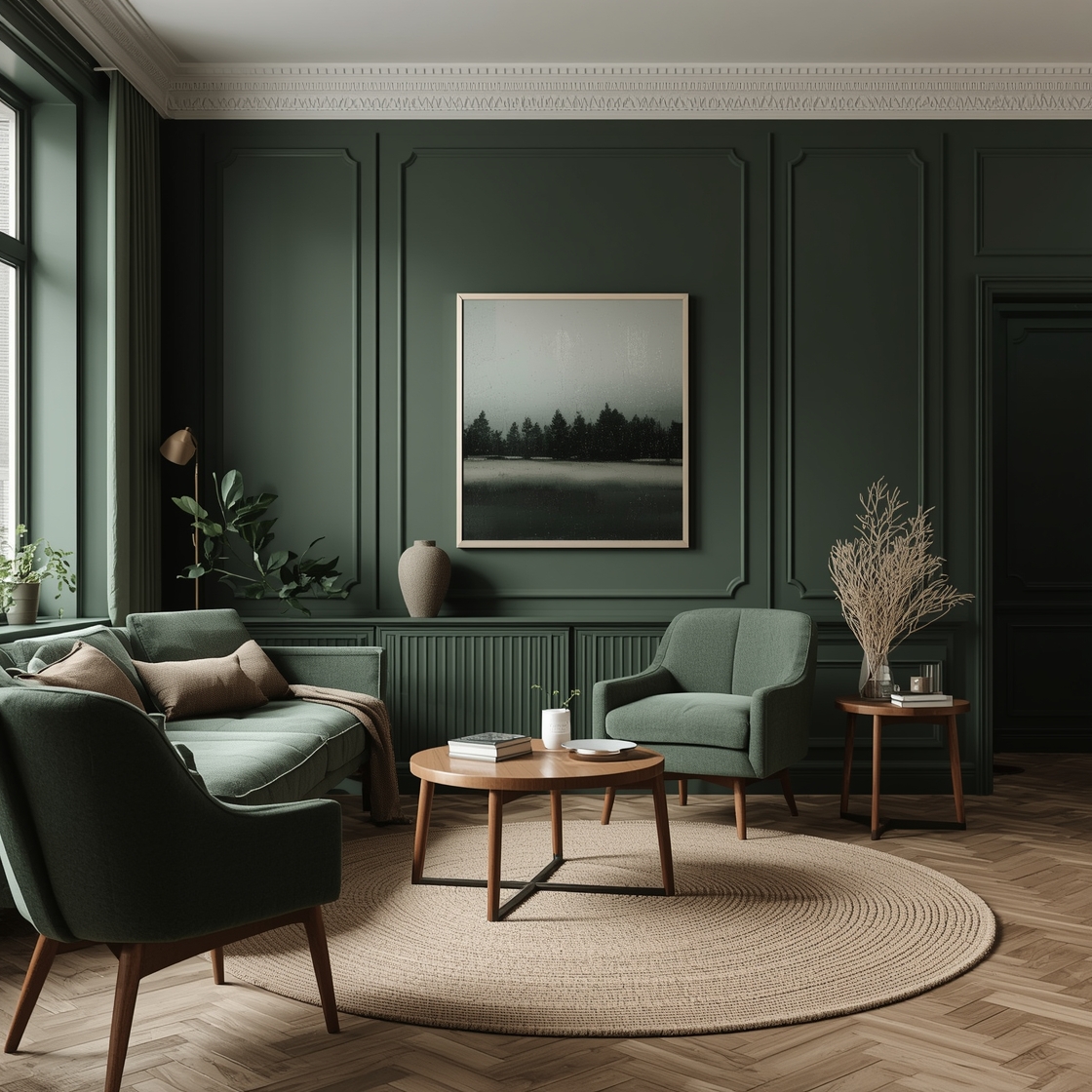 dark green living room